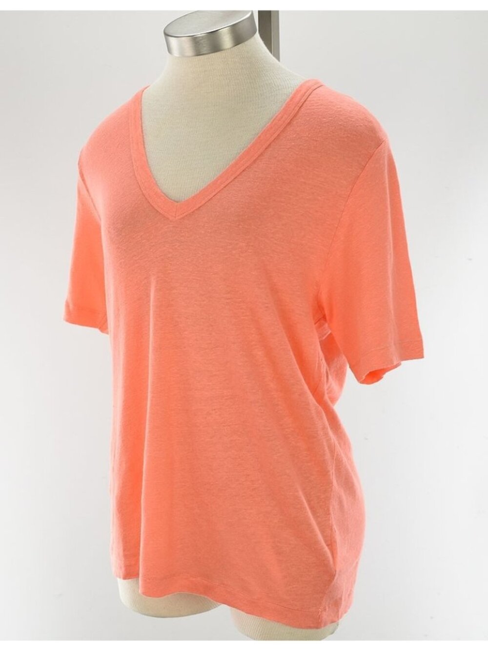 ESSENTIAL ANTWERP Coral Linen Short Sleeve V Neck T Shirt SZ 1 SMALL 4 NWT